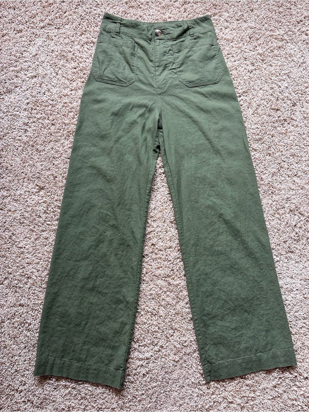 Maeve The Collette Wide Leg Olive Green Linen Blend Size 31 Long